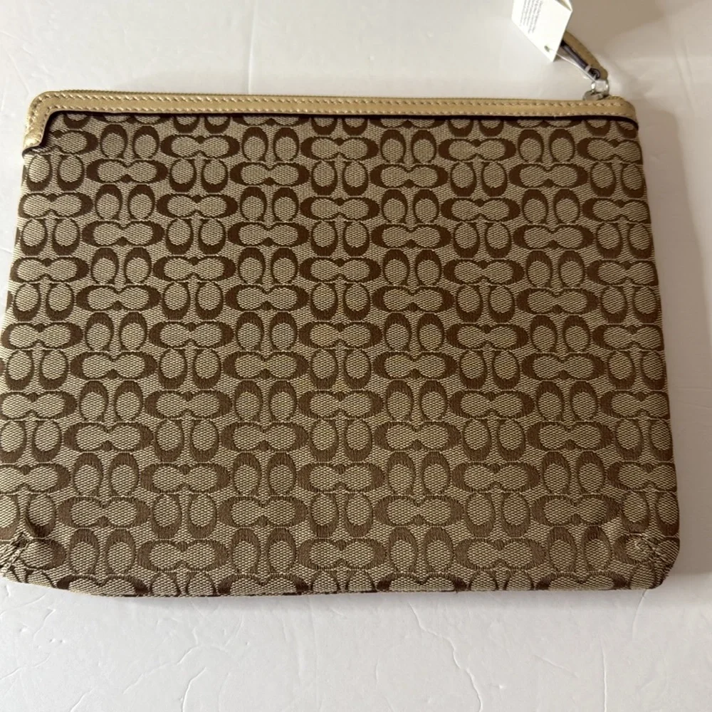 Coach Signature Tablet Sleeve Khaki Metallic